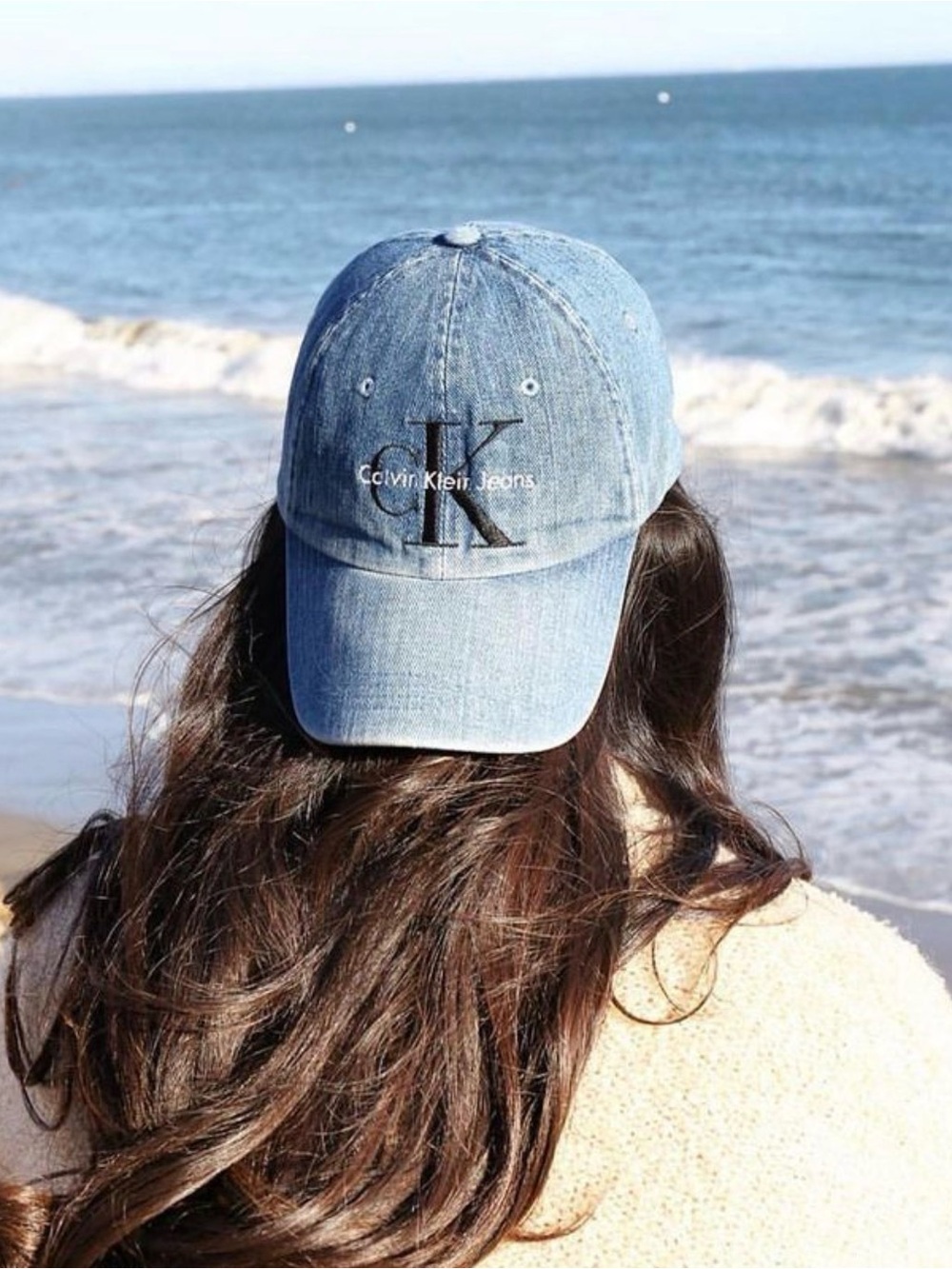 Calvin Klein Jeans Washed Blue Denim Cap with Embroidered Logo - Picture 9 of 10